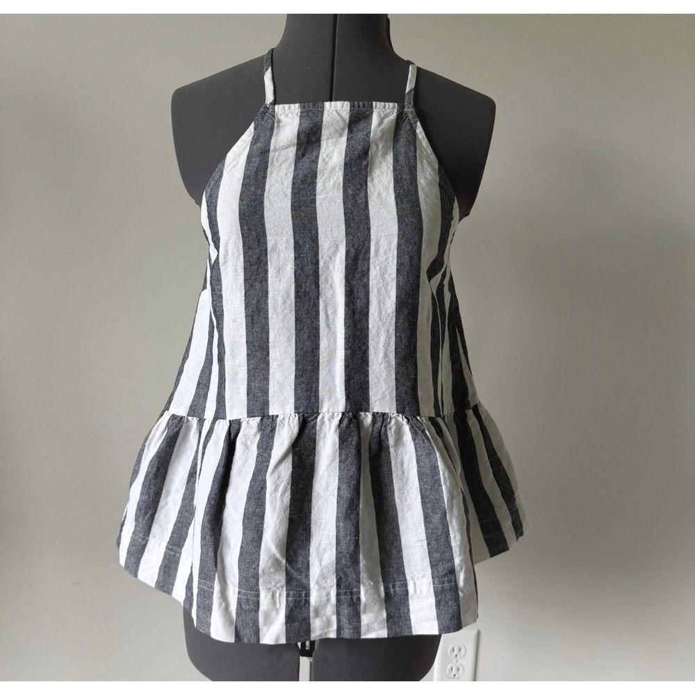 On 34th Black White Striped Linen Cotton Peplum Halter Top XS Coastal Summer top
